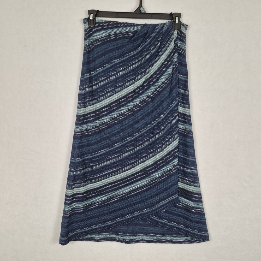 Rare Vtg Lauren Ralph Lauren Small Linen Knit Faux Wrap Skirt Blue Striped Midi